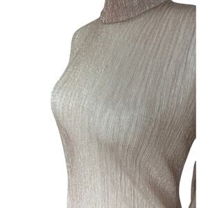 BCBGMAXAZRIA Sparkle Sheer Rose Pink Turtleneck Top Women's Size S Holiday Glam